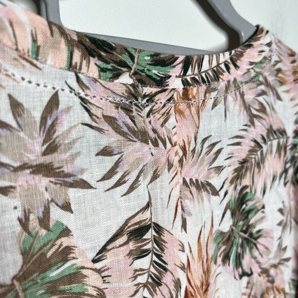 J Jill Love Linen Top Womens Extra Large Tropical Palm Print Lagenlook Vacation - Picture 5 of 15